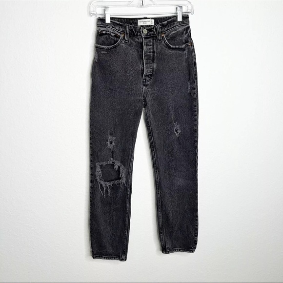Abercrombie & Fitch Jeans Women Size 25 0 S The Dad High Rise Washed Black  C - Picture 1 of 8